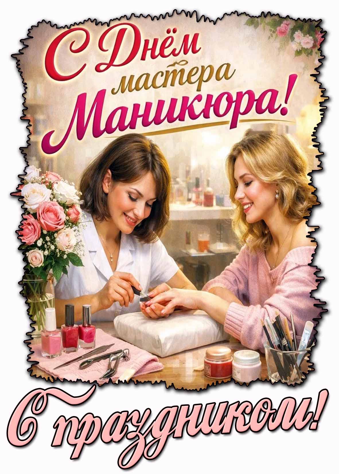 Открытка "С днём мастера маникюра! С праздником!"