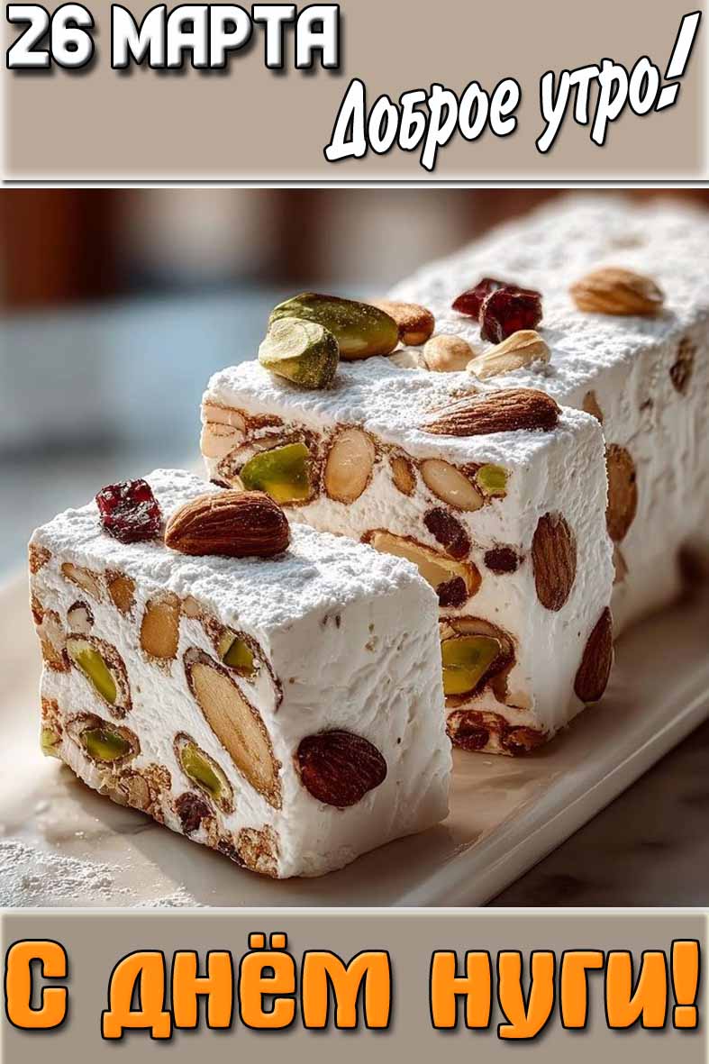 Открытка "26 марта доброе утро! С днём нуги!"