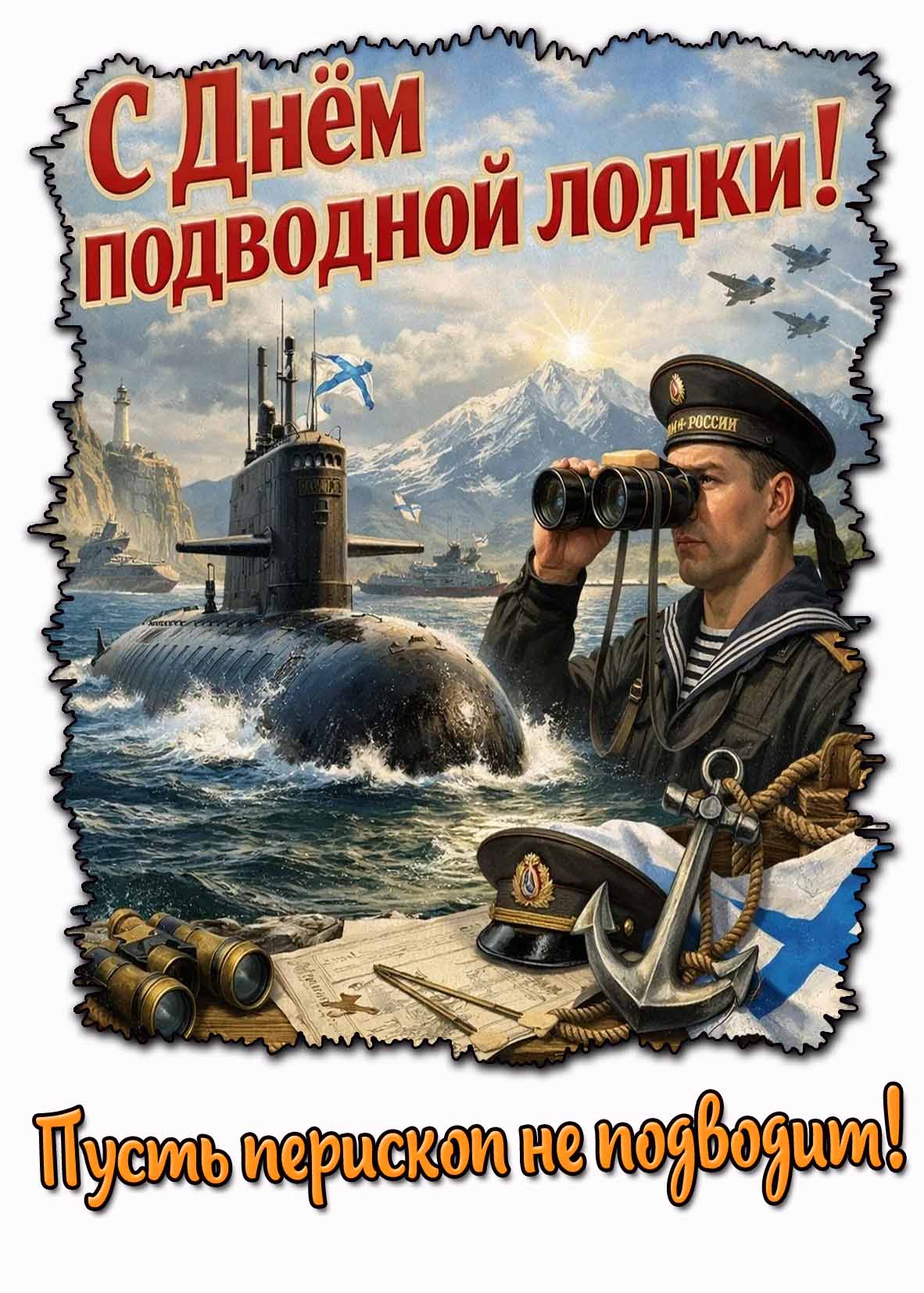 Открытка "С днём подводной лодки! Пусть перископ не подводит!"