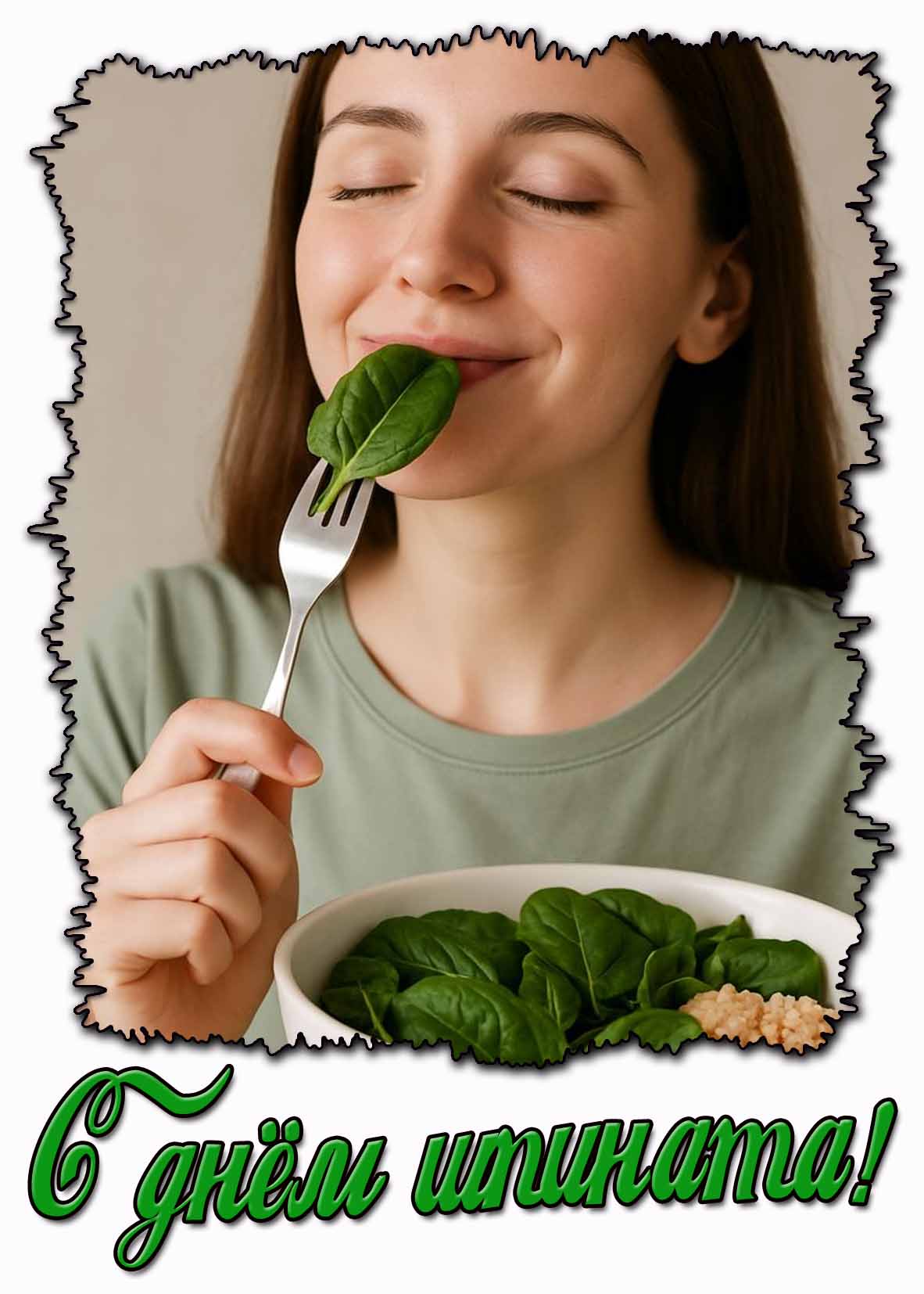 С днём шпината! - открытка с девушкой