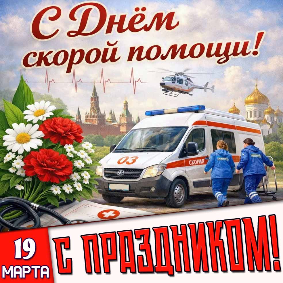 Открытка "19 марта - С днём скорой помощи! С праздником!"