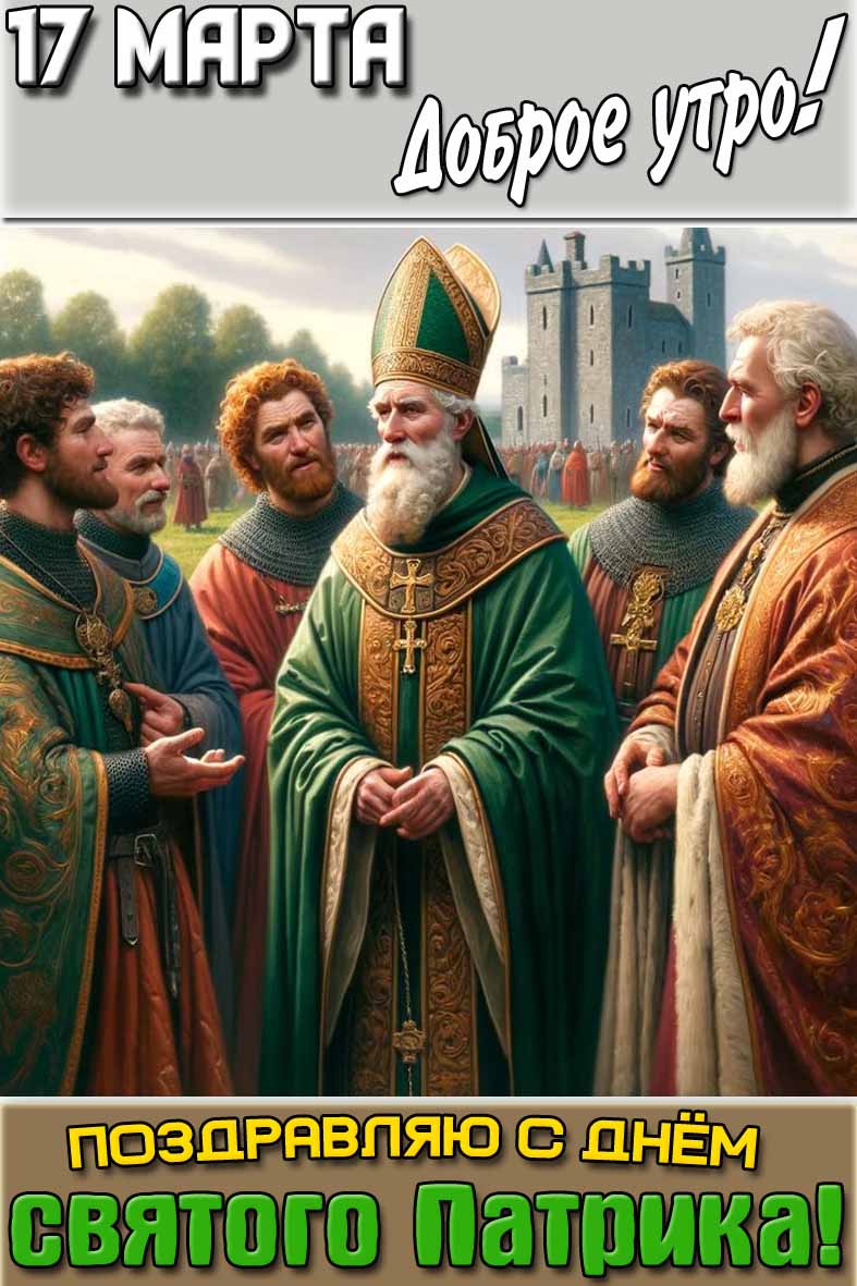 Открытка "17 марта доброе утро! Поздравляю с днём святого Патрика!"