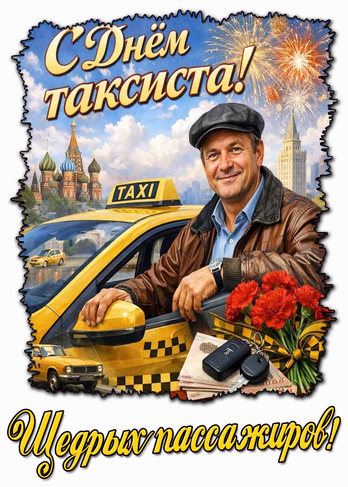 Красивая открытка "С днём таксиста! Щедрых пассажиров!"