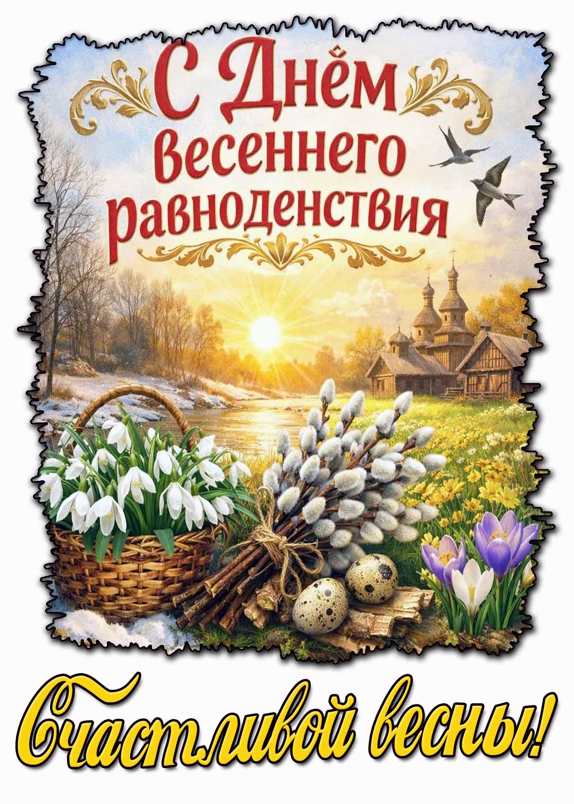 Открытка "С днём весеннего равноденствия! Счастливой весны!"