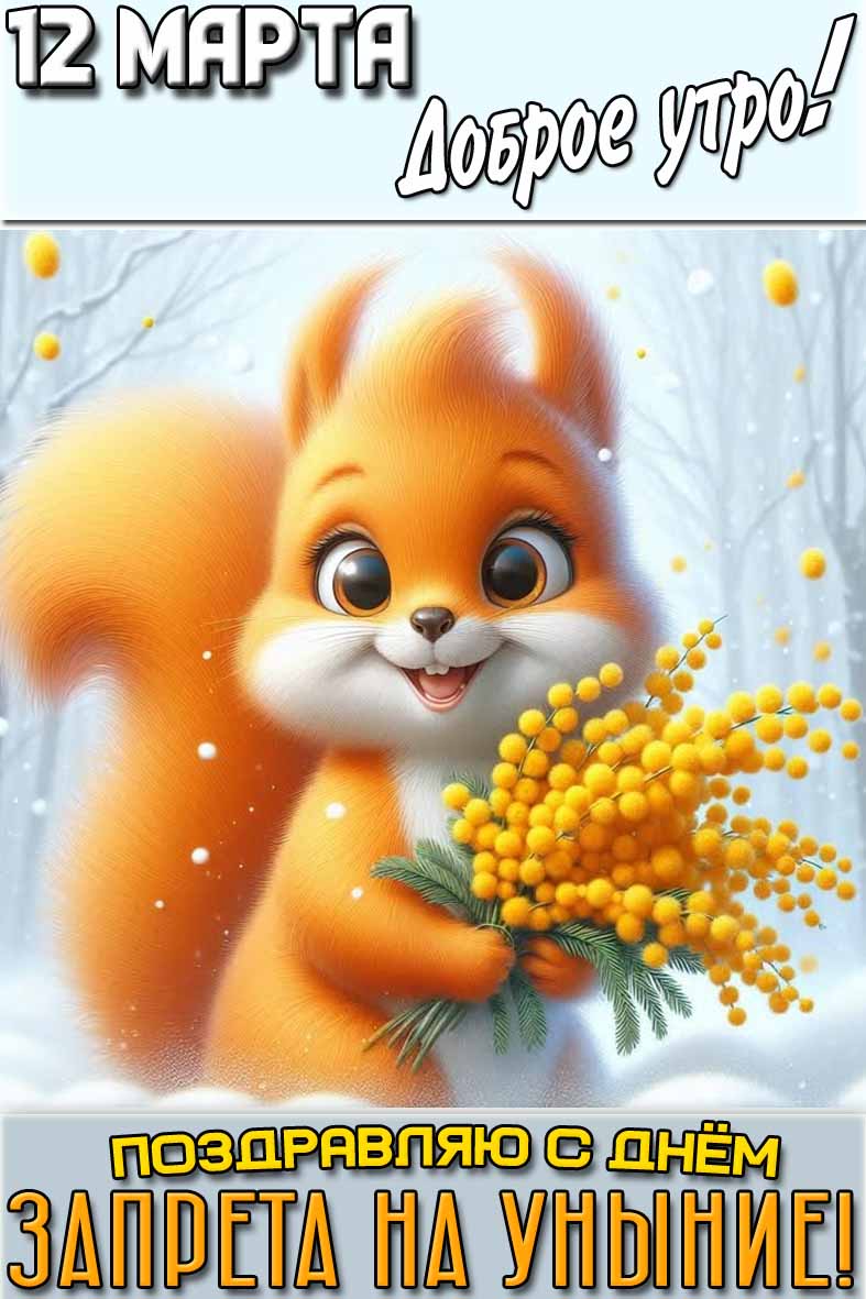 Открытка "12 марта доброе утро! С днём запрета на уныние!"