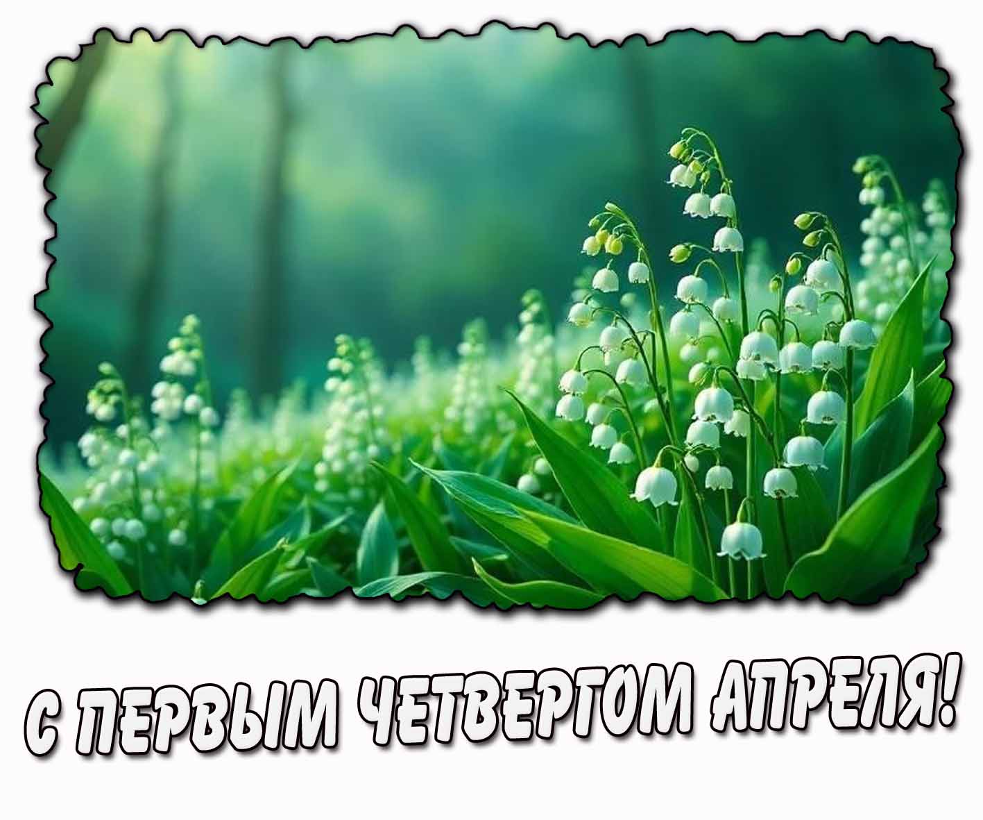 С первым четвергом апреля! - открытка с ландышами