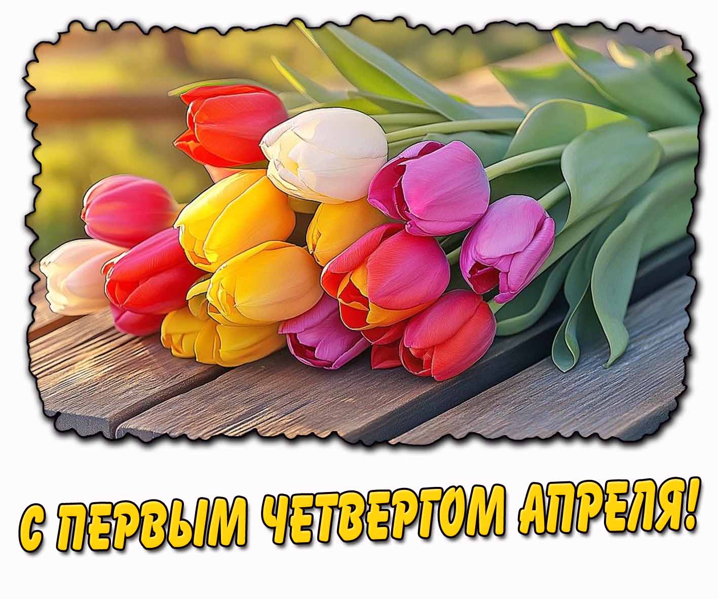 С первым четвергом апреля! - картинка с тюльпанами