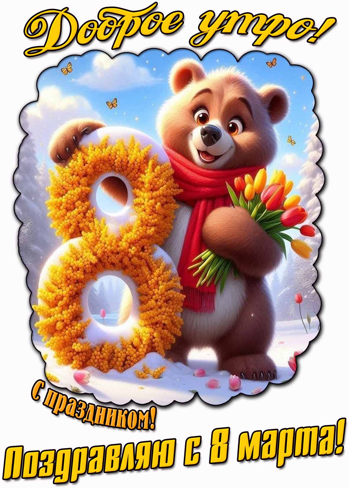 Открытка "Доброе утро! С праздником! Поздравляю с 8 марта!"