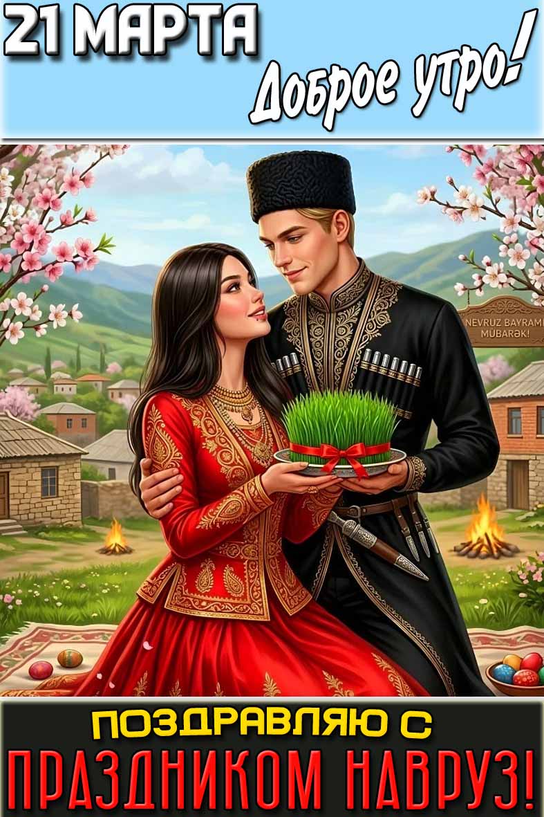 Открытка "21 марта доброе утро! Поздравляю с праздником Навруз!"