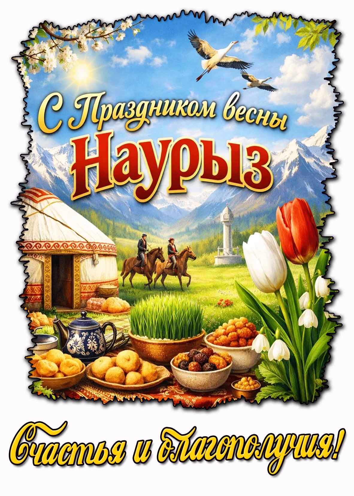 Открытка "С праздником весны Наурыз! Счастья и благополучия!"