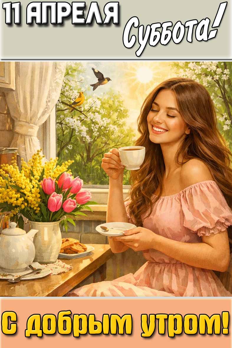 Открытка "11 апреля суббота! С добрым утром!"