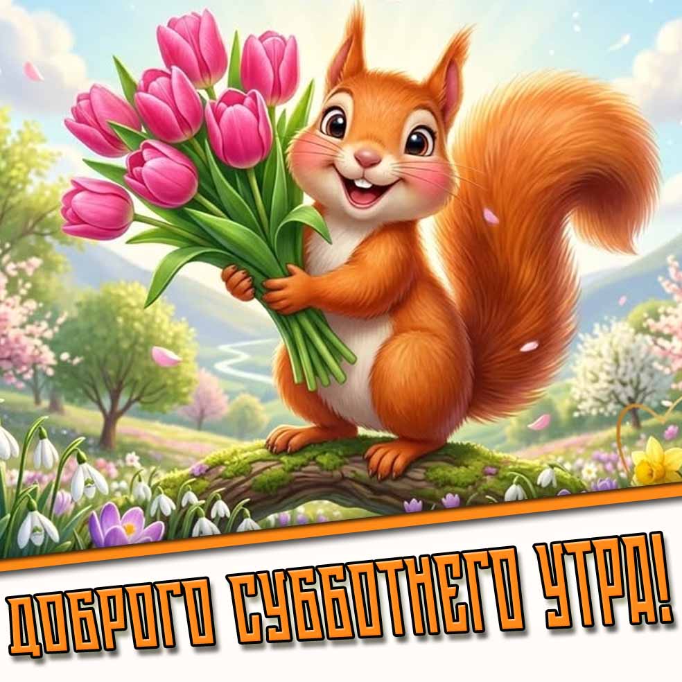 Доброго субботнего утра! - весенняя картинка с белкой