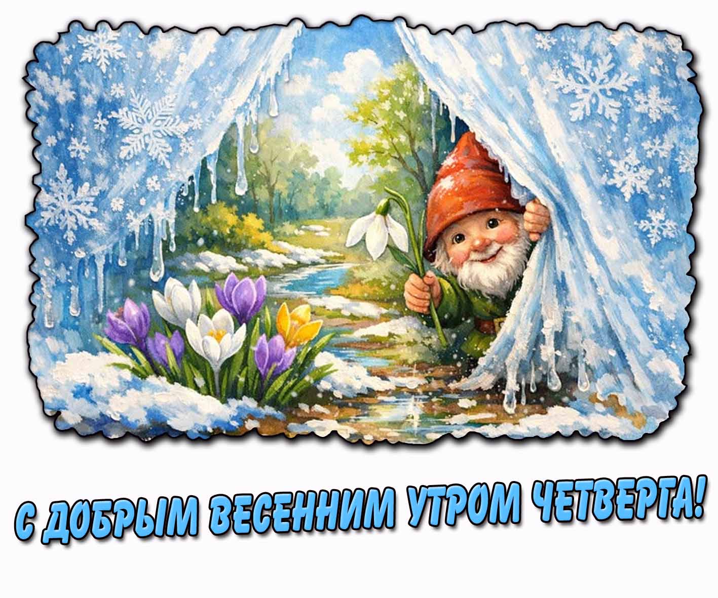 Прикольная открытка с добрым весенним утром четверга