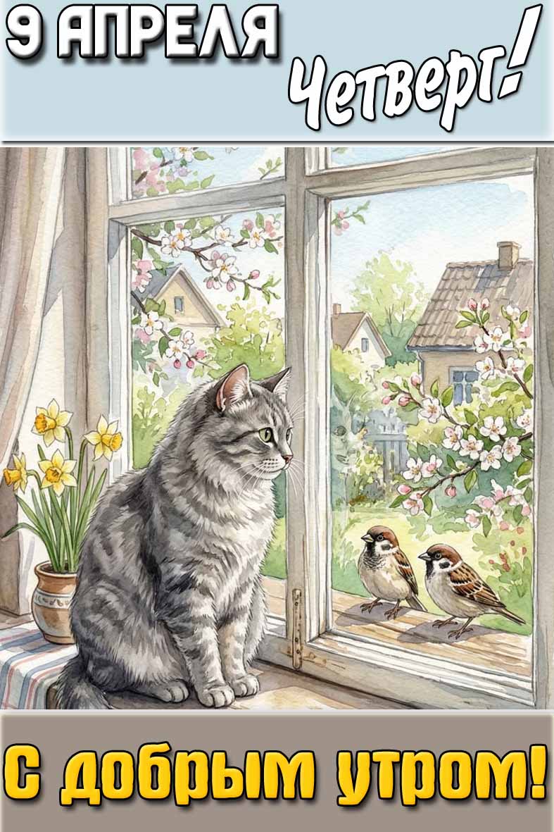 Открытка "9 апреля четверг! С добрым утром!"