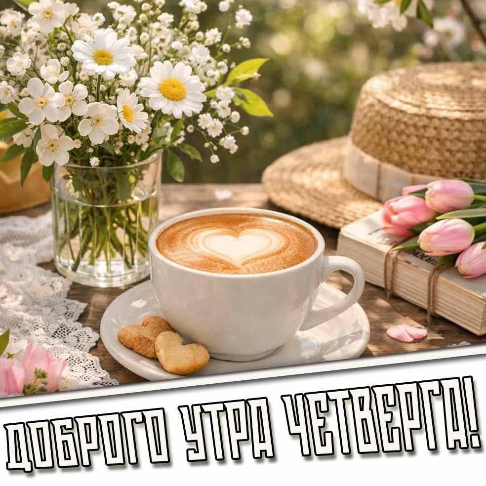 Доброго утра четверга! - весенняя картинка с кофе