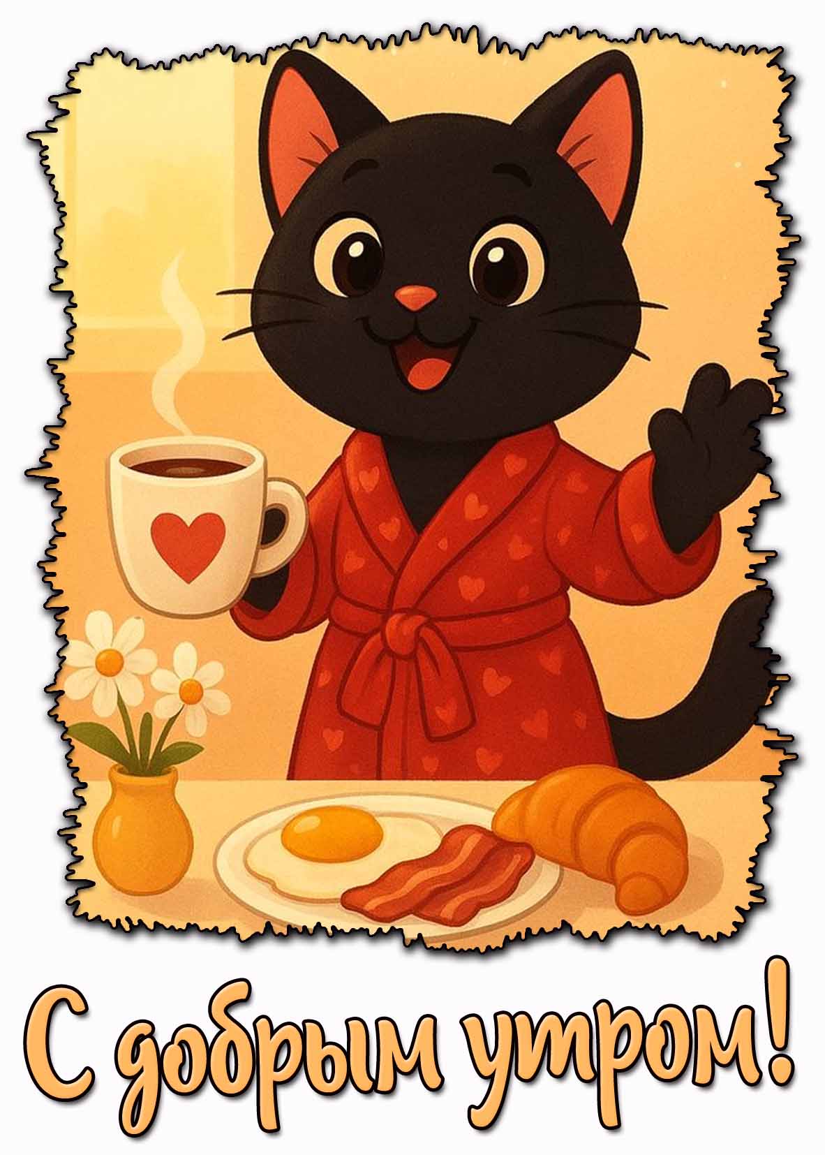 С добрым утром! - красивая открытка с кошкой