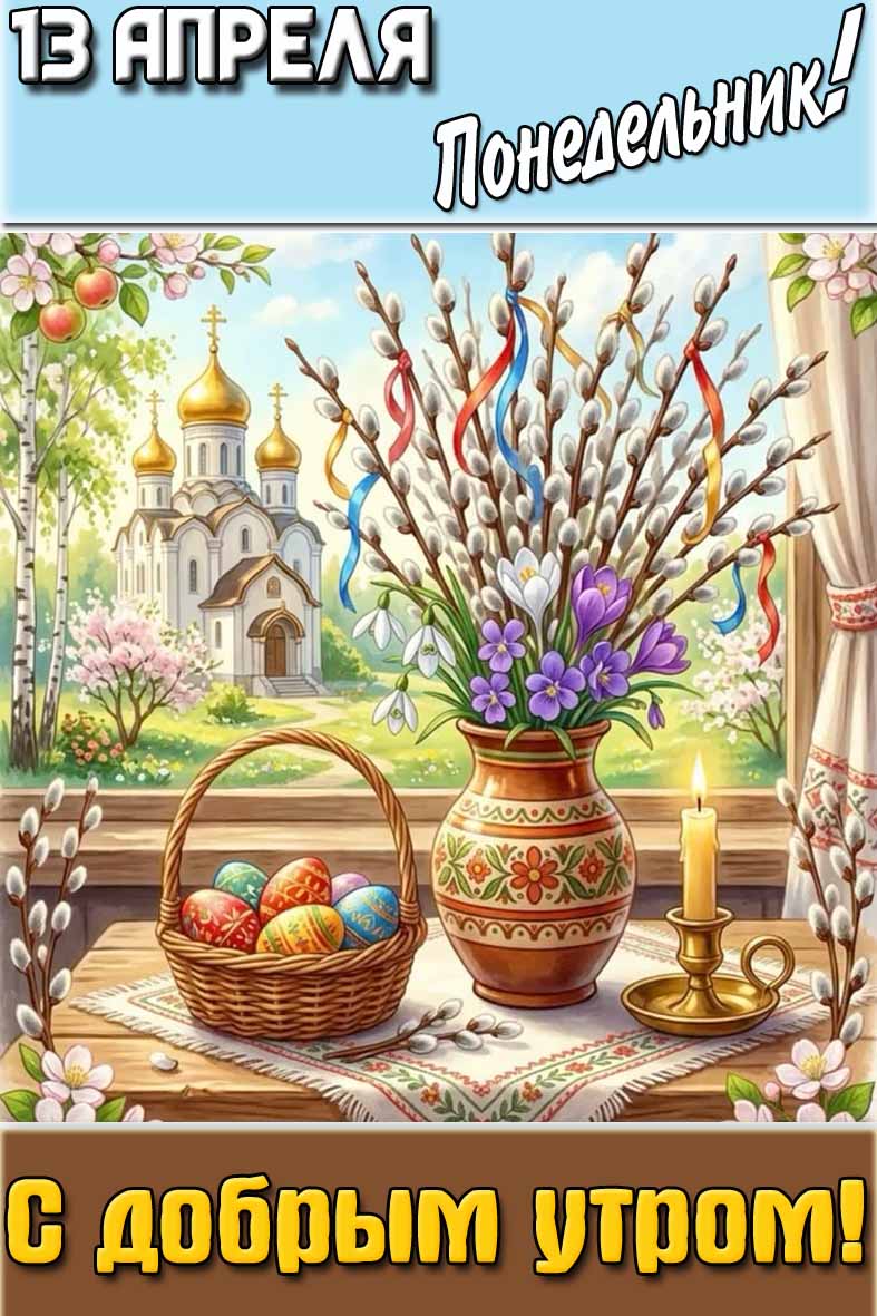 Открытка "13 апреля понедельник! С добрым утром!"