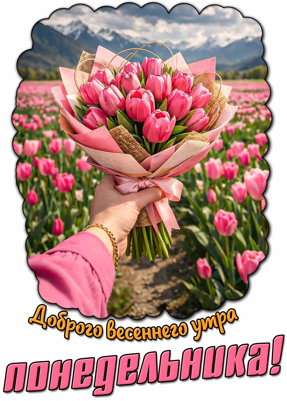 Доброго весеннего утра понедельника! - картинка с букетом тюльпанов