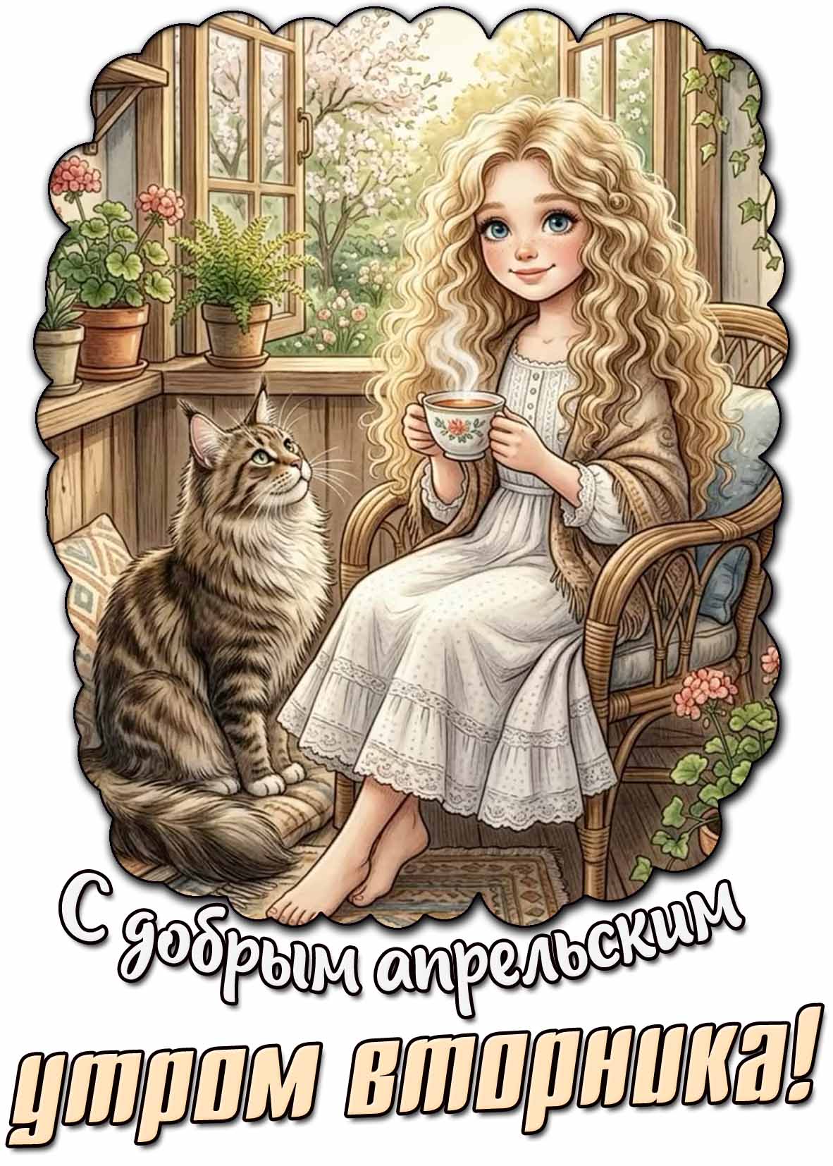 Открытка с добрым апрельским утром вторника