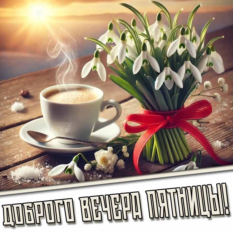 Доброго вечера пятницы! - открытка с весенними подснежниками