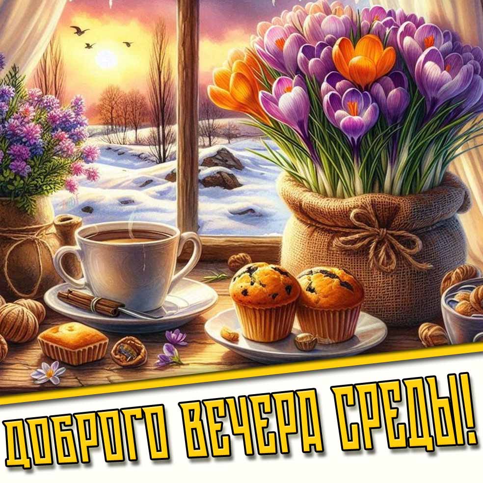 Доброго вечера среды! - открытка с весенними цветами