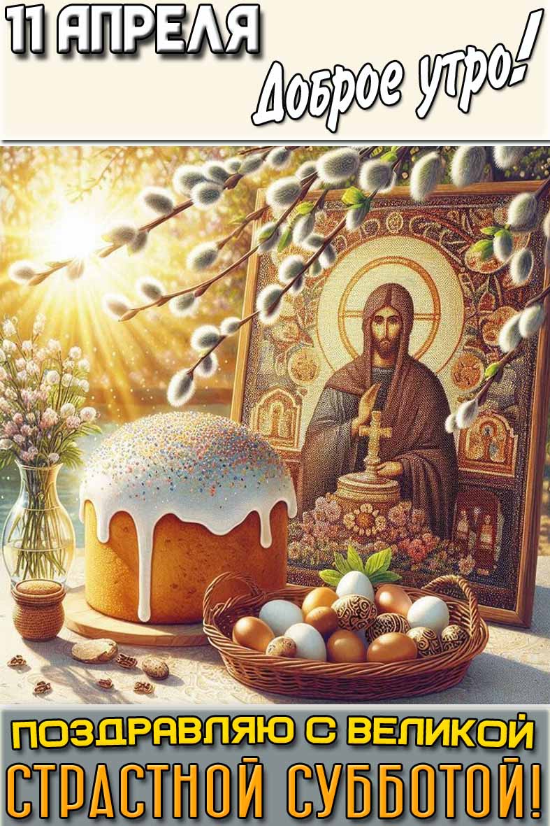 Открытка "11 апреля доброе утро! Поздравляю с Великой страстной субботой!"