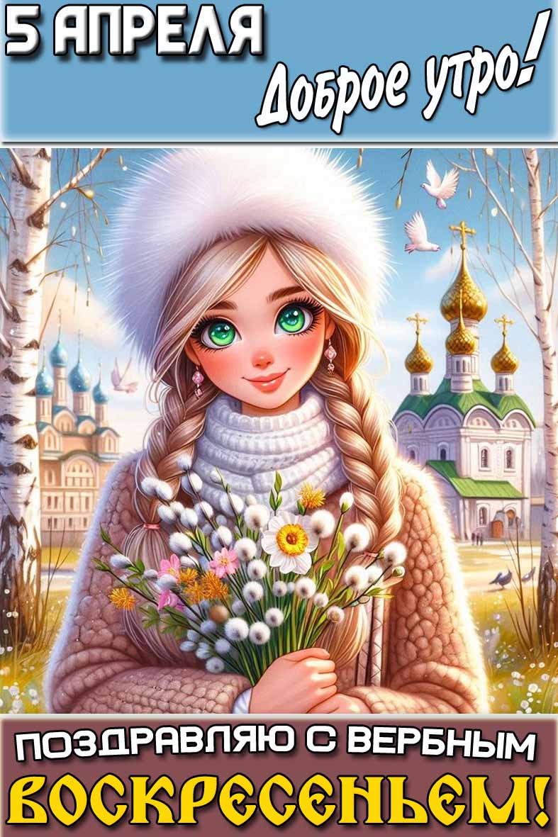 Картинка "5 апреля доброе утро! С Вербным воскресеньем!"