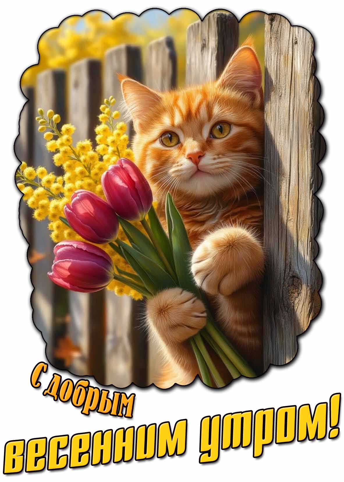 Прикольная картинка с котом "С добрым весенним утром!"