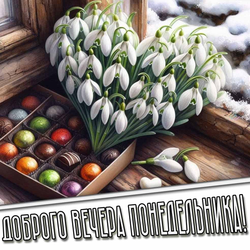 Доброго вечера понедельника! - картинка с весенними подснежниками
