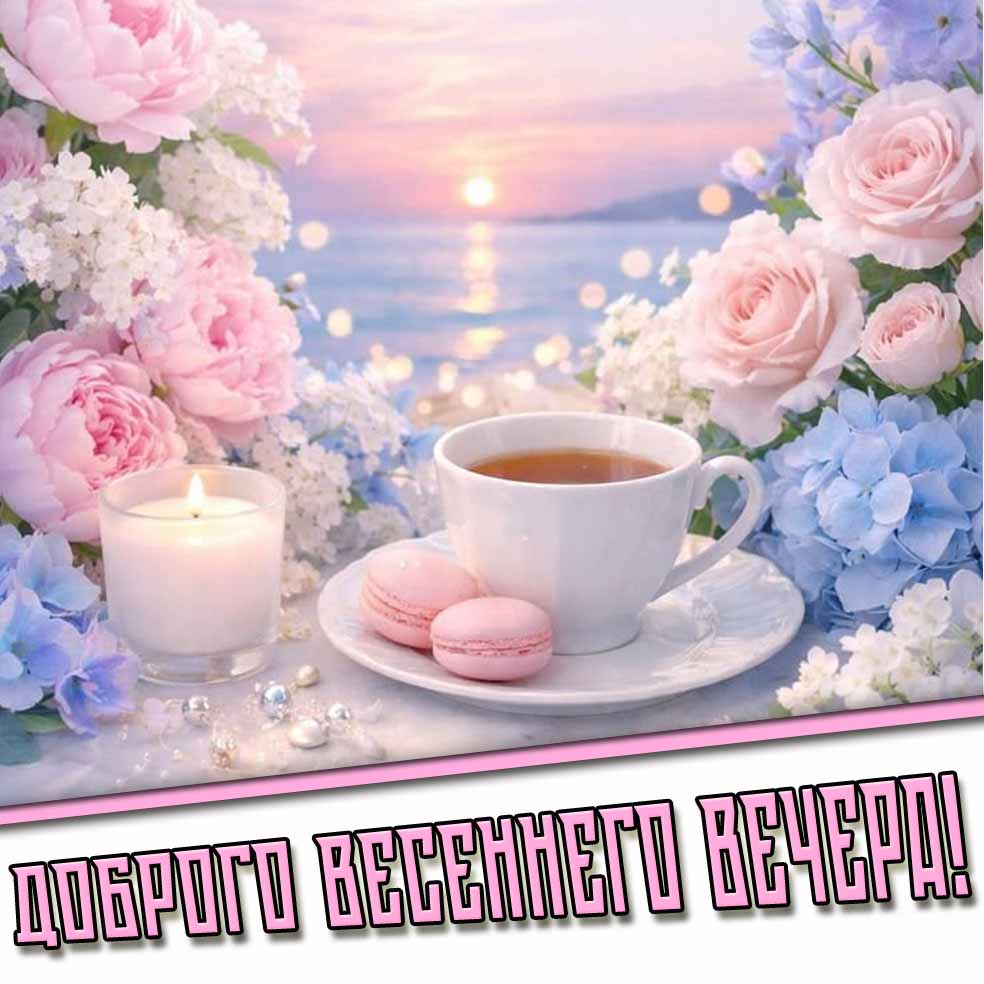 Красивая открытка с цветами "Доброго весеннего вечера!"