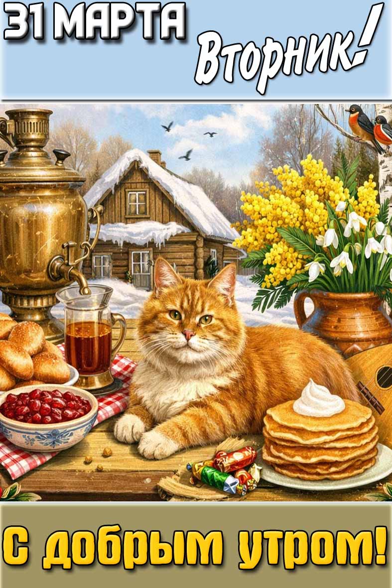 Открытка "31 марта вторник! С добрым утром!"