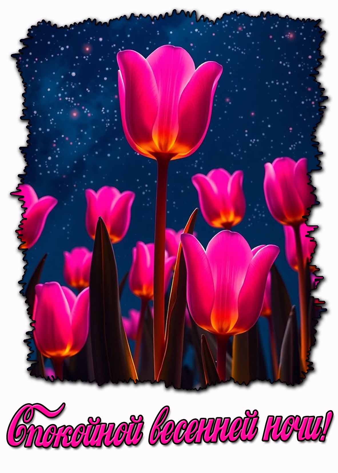 Картинка с тюльпанами "Спокойной весенней ночи!"