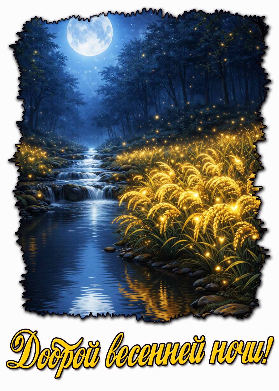 Красивая открытка доброй весенней ночи