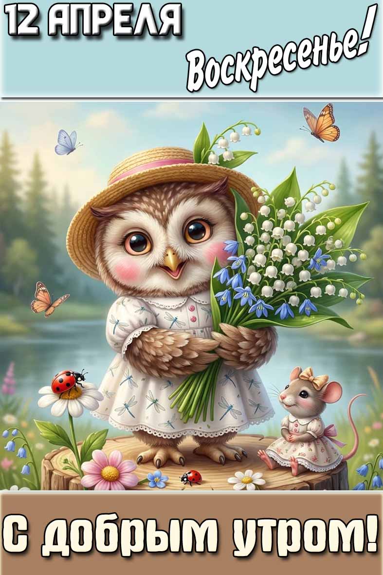 Открытка "12 апреля воскресенье! С добрым утром!"