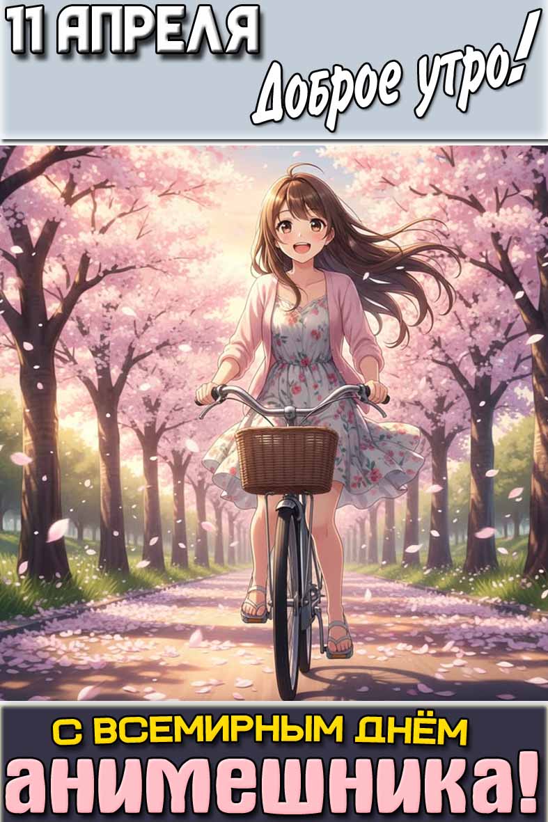 Открытка "11 апреля доброе утро! С Всемирным днём aнимeшникa!"
