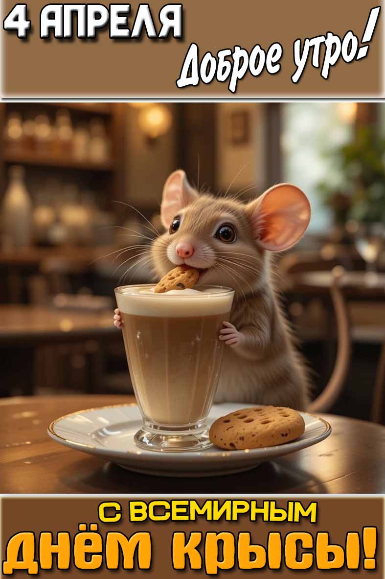 Открытка "4 апреля доброе утро! С Всемирным днём крысы!"