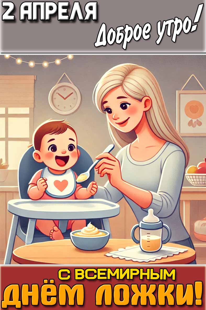 Открытка "2 апреля доброе утро! С Всемирным днём ложки!"