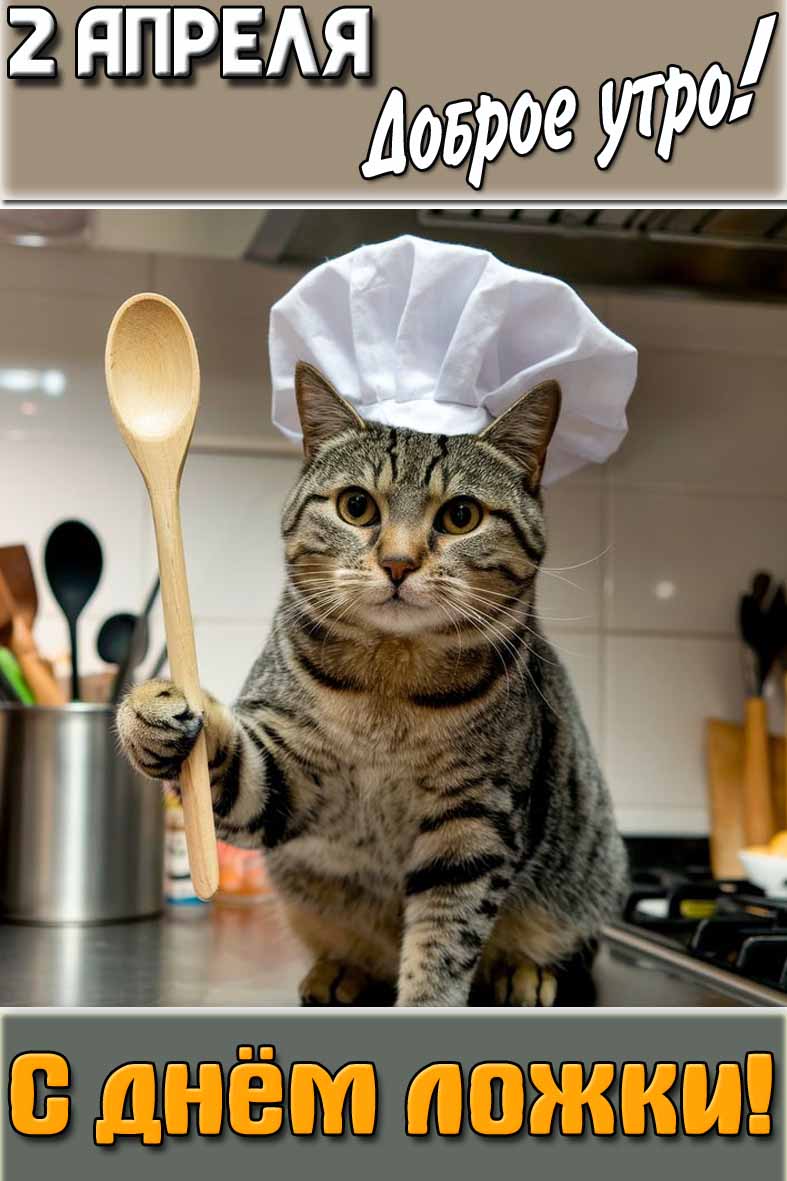 Прикольная картинка "2 апреля доброе утро! С днём ложки!"