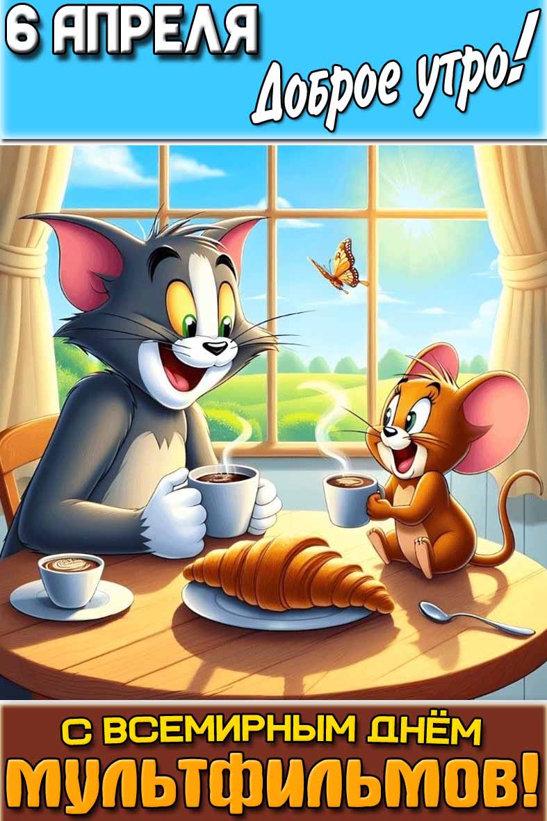 Открытка "6 апреля доброе утро! С Всемирным днём мультфильмов!"