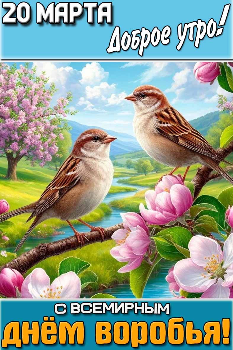 Открытка "20 марта доброе утро! С Всемирным днём воробья!"