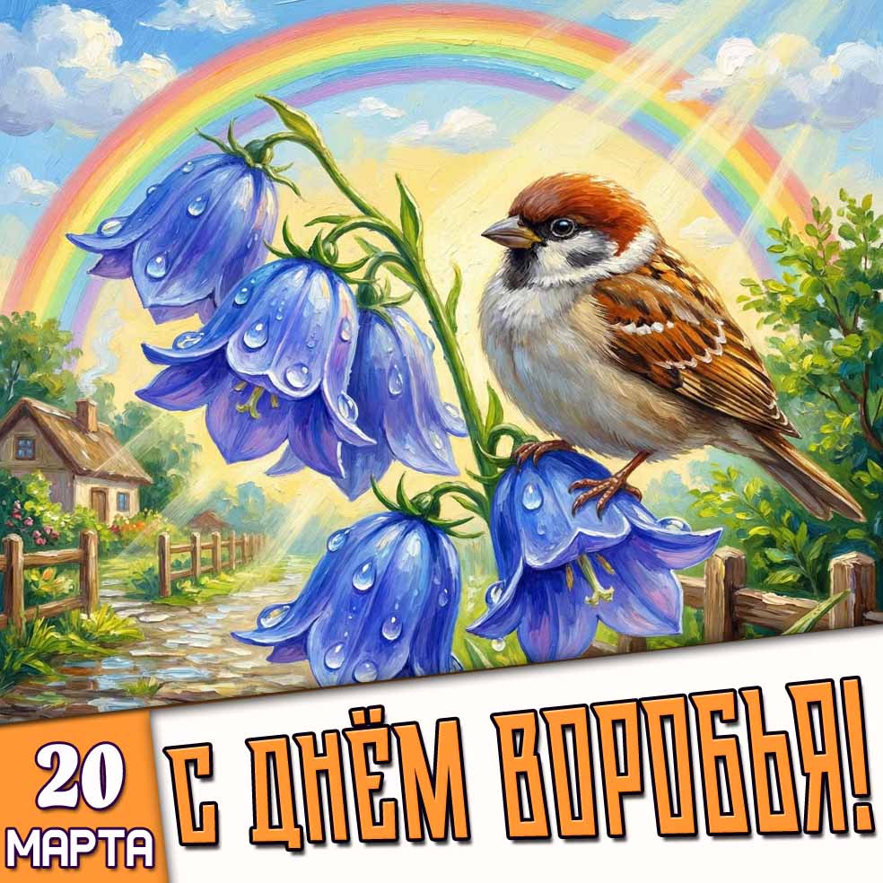 Открытка 20 марта - с днём воробья!