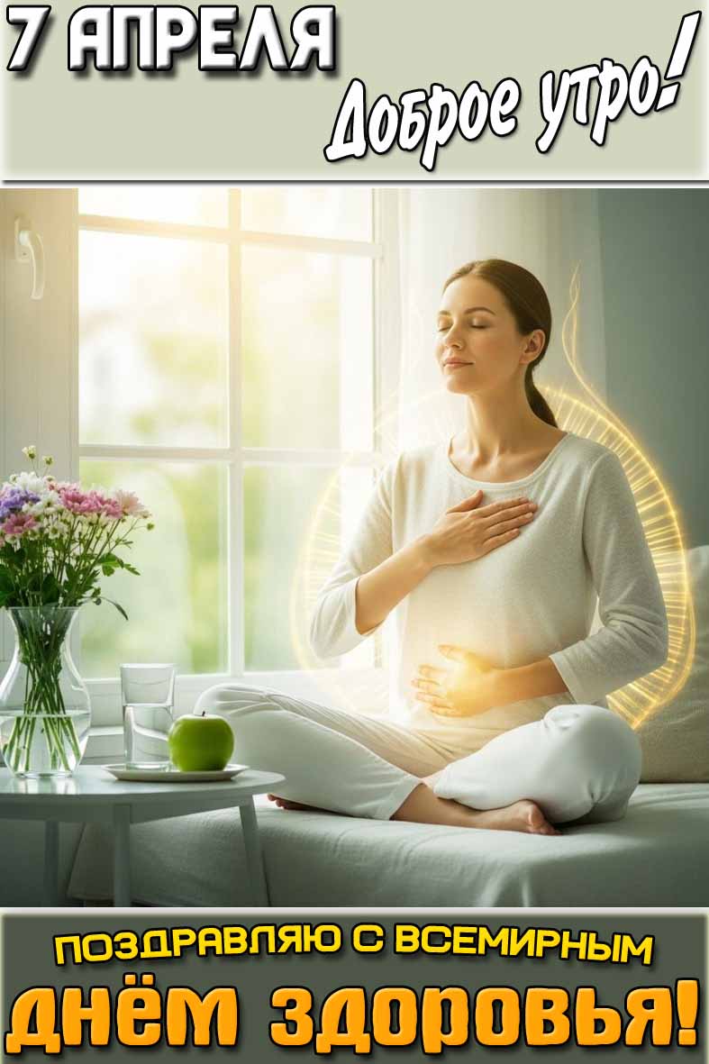 Открытка "7 апреля доброе утро! Поздравляю с Всемирным днём здоровья!"
