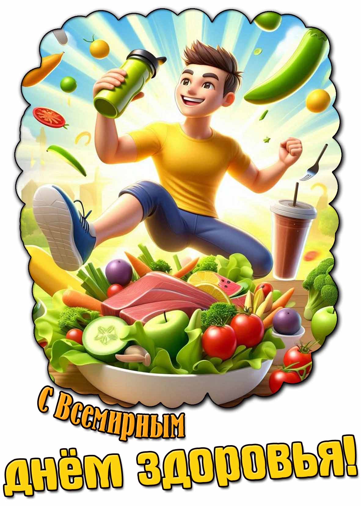 Прикольная открытка с Всемирным днём здоровья