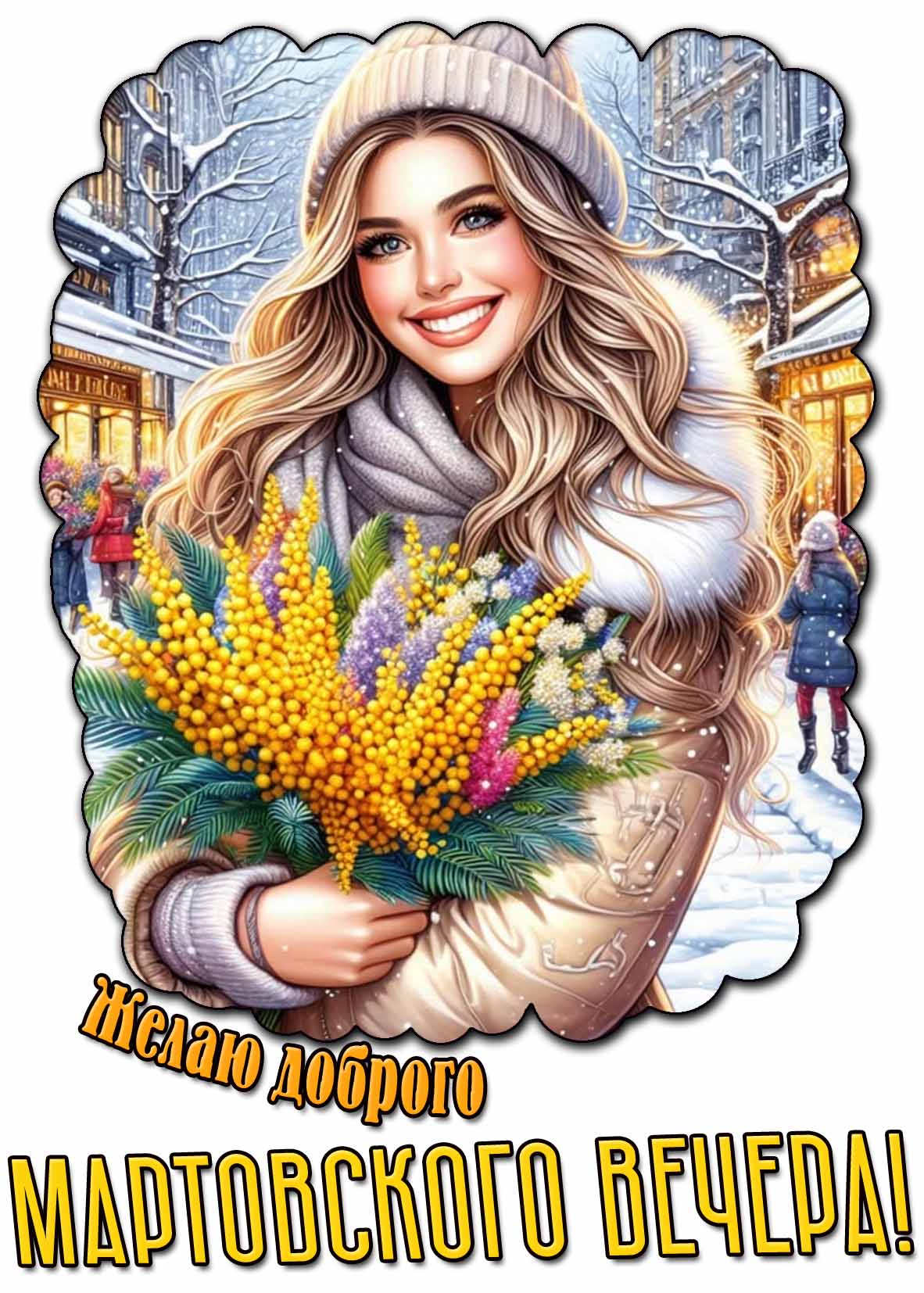 Красивая открытка "Желаю доброго мартовского вечера!"