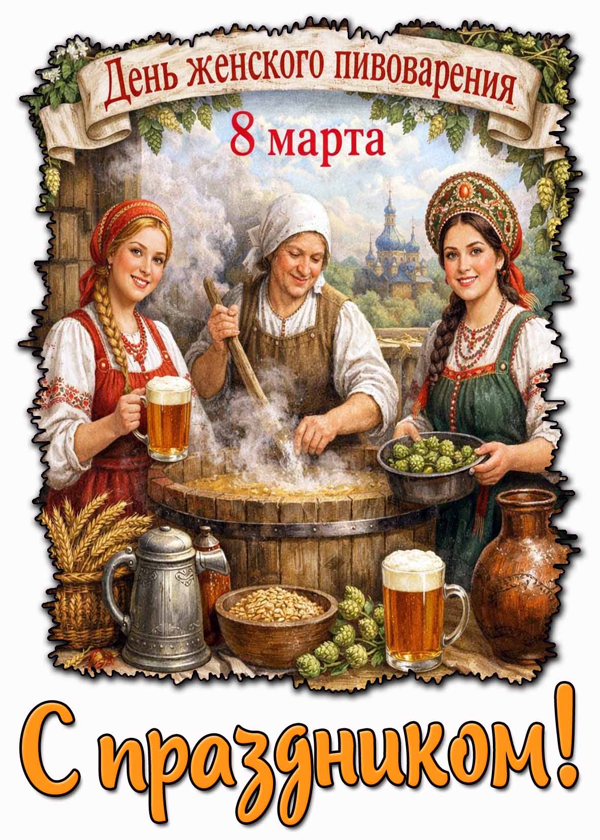Красивая картинка "8 марта - день женского пивоварения! С праздником!"
