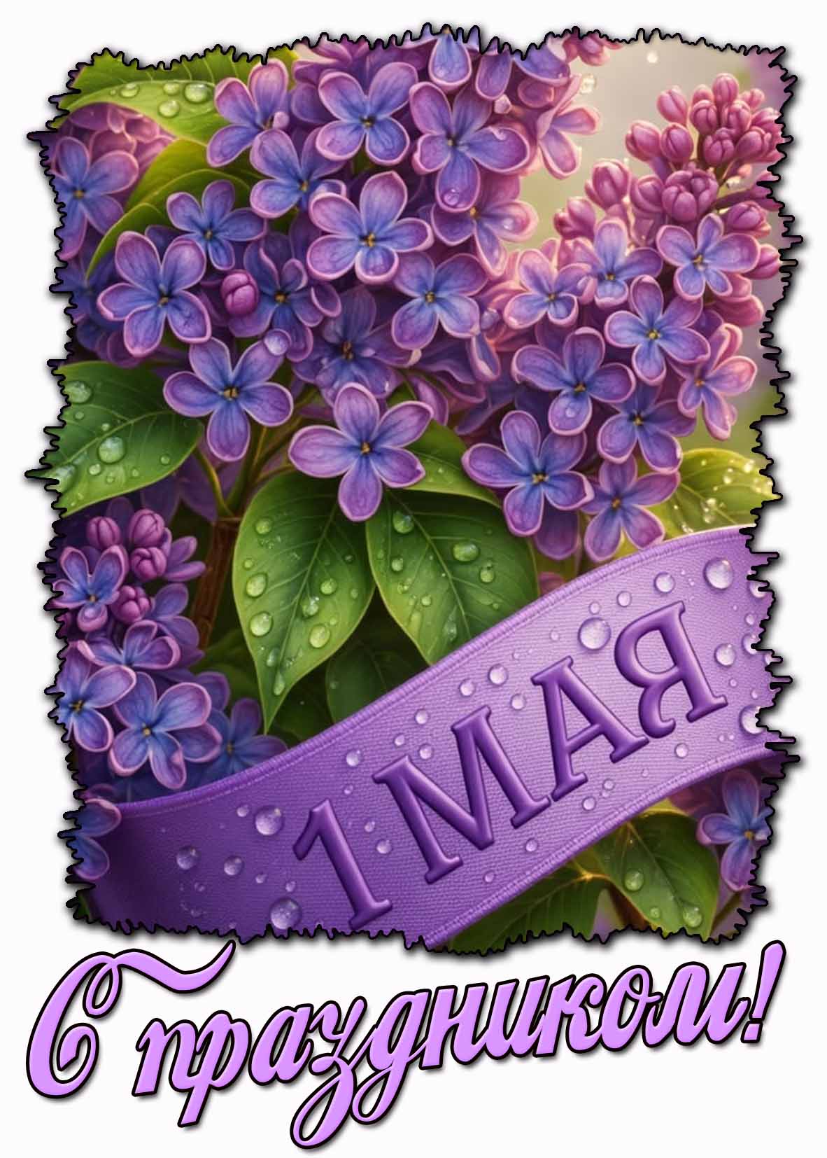 1 Мая - C праздником! - картинка с сиренью