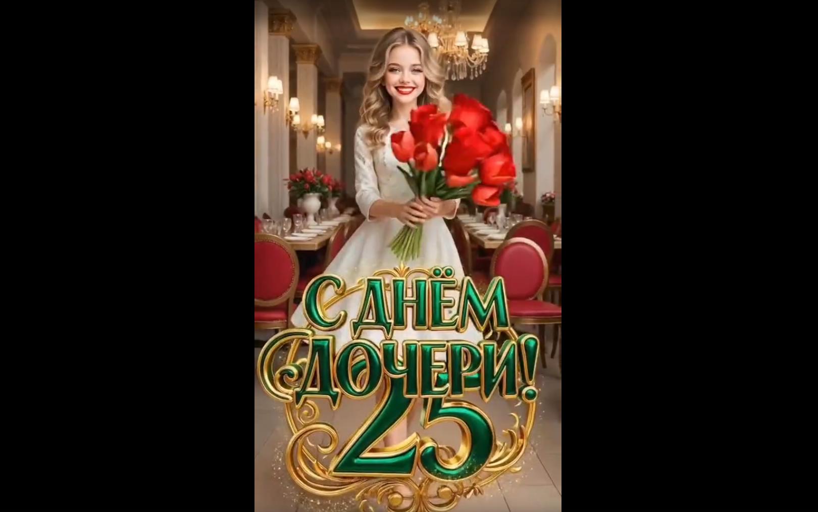 Видео открытка "С днём дочери! Доченька люблю! Будь счастлива!" - 25 апреля