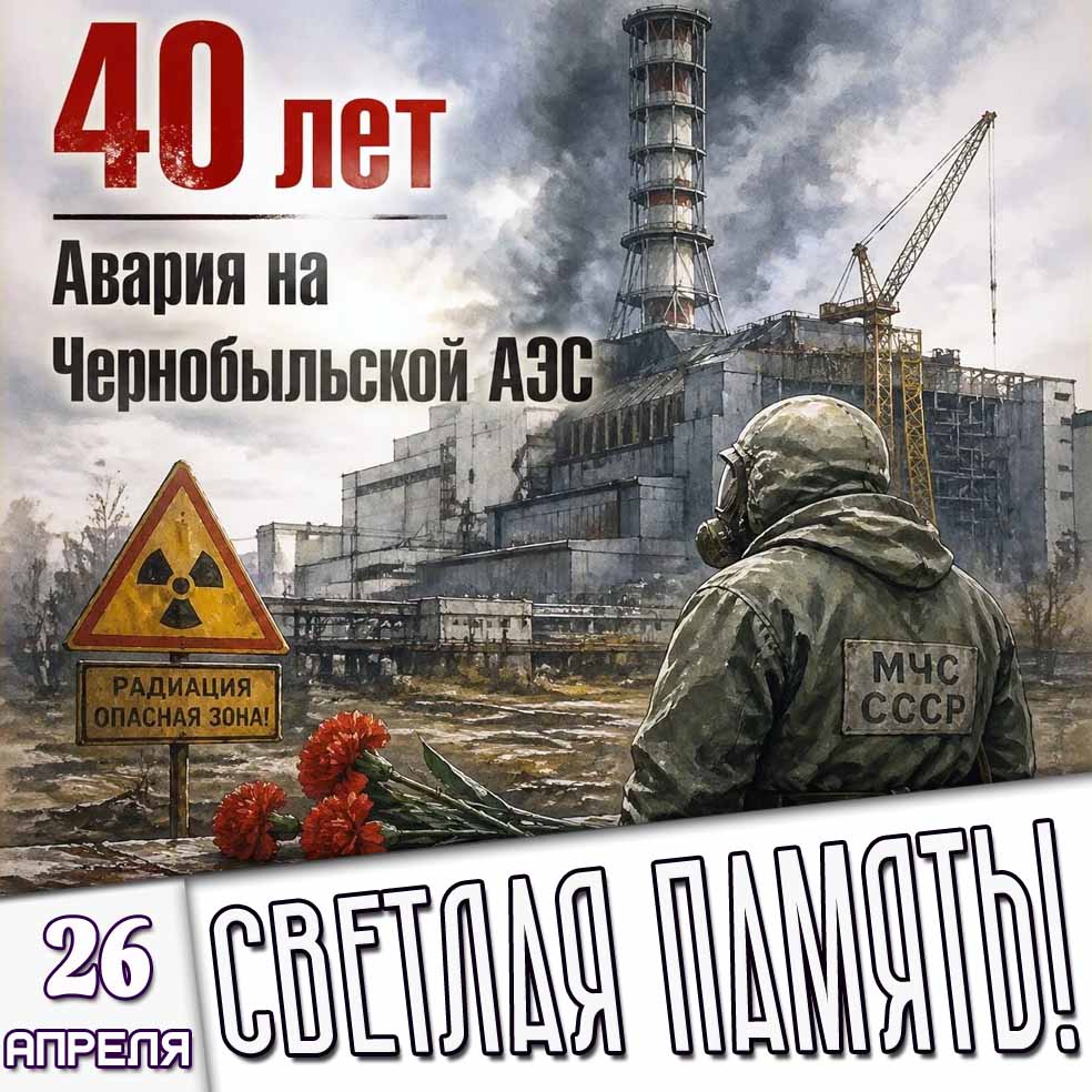 Открытка "40 лет аварии на Чернобыльской АЭС! Светлая память!" - 26 апреля