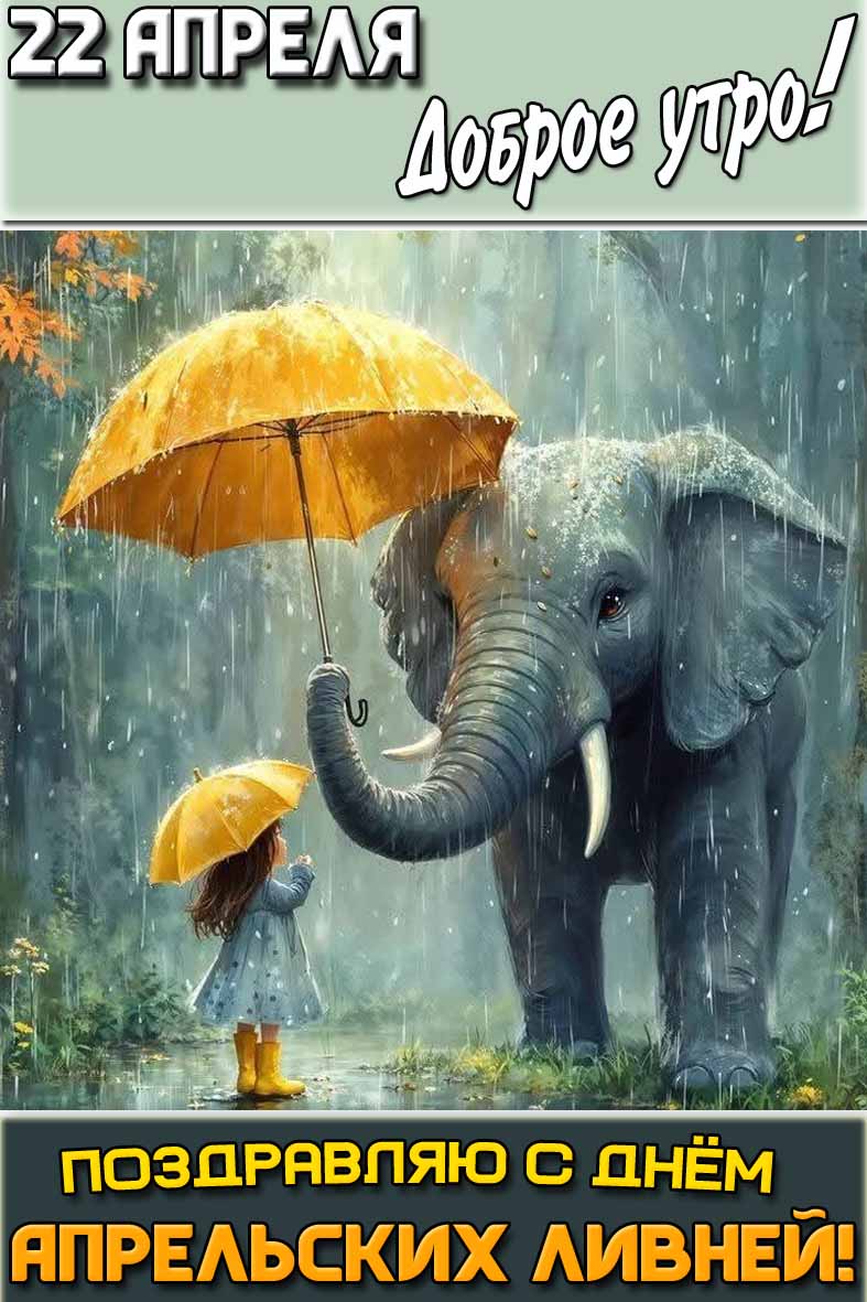 Открытка "22 апреля доброе утро! Поздравляю с днём апрельских ливней!"
