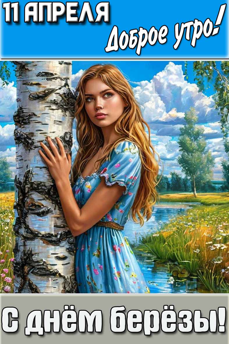 Открытка "11 апреля доброе утро! С днём берёзы!"